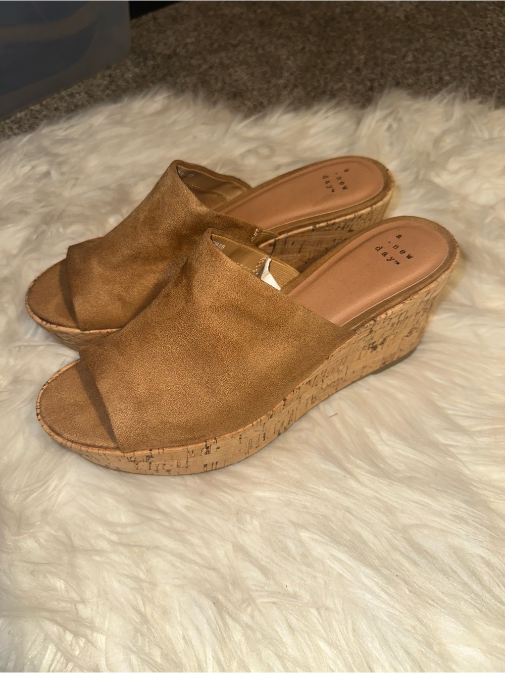 a new day Tan Suede-Look Cork Wedge Slide Sandals